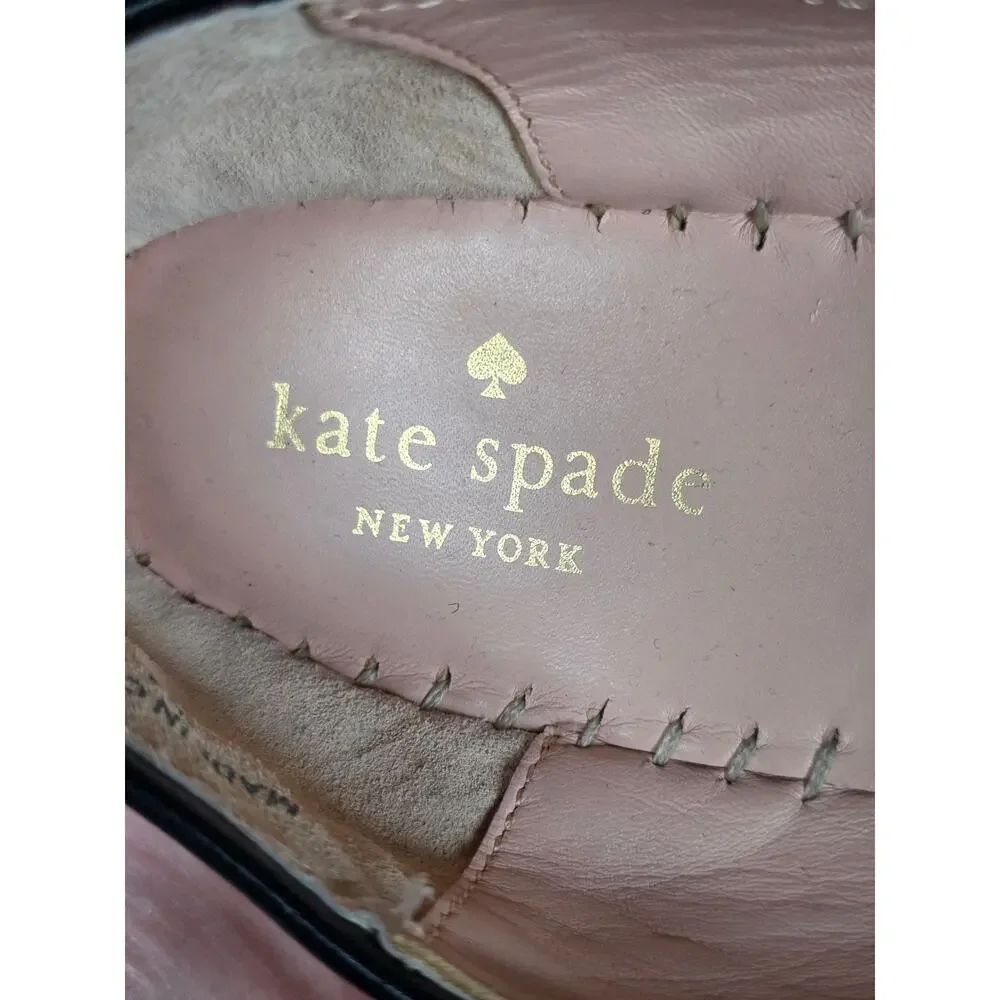 Kate Spade NY LINDS Striped Leather Bow Espadrille Flats Black White Sz 9